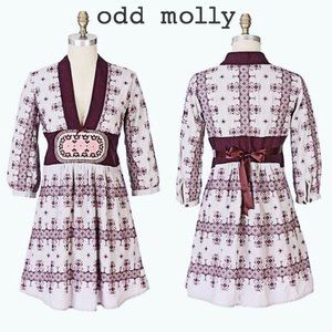 Odd Molly Four Continents Tunic Dress Boho Embroidered Purple Pink Cotton S